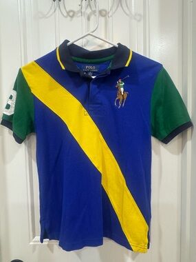 Polo by Ralph Lauren Royal Blue, Yellow & Green Diagonal Stripe Polo